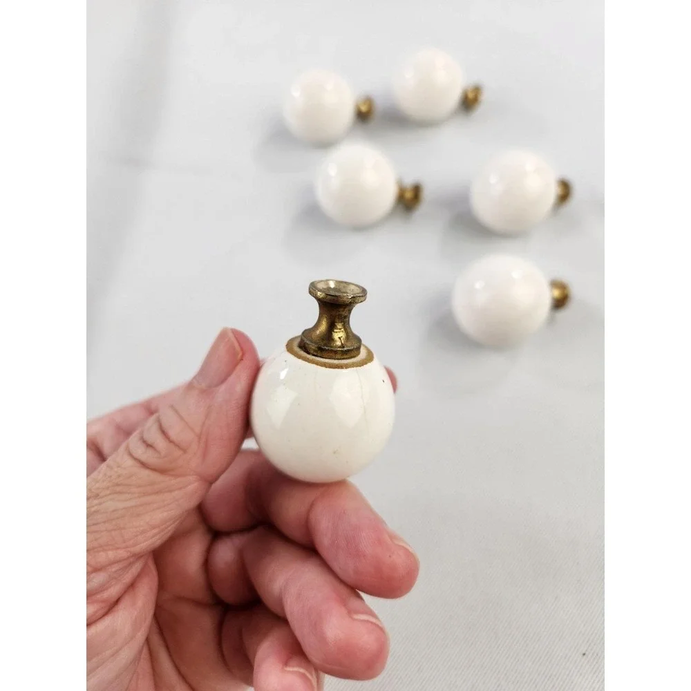 Lot of 6 Amerock 219WHT Allison Vtg Round Knob Dresser Desk Pull Ceramic Handle